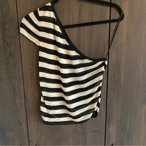 Bebe Asymmetrical One Shoulder Top Blk/Wht Size Medium